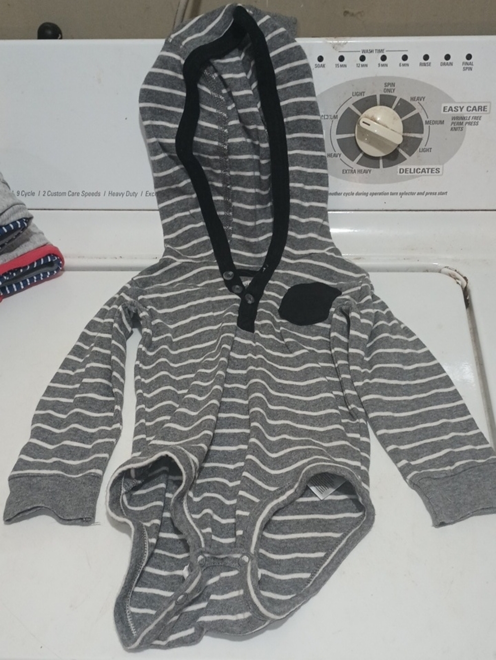 Carter's Gray and White Striped Hooded Baby One-Piece(6)